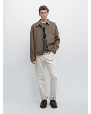 MASSIMO DUTTI Cazadora Bolsillos Mezcla Lana - Blanco