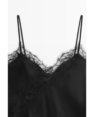 MASSIMO DUTTI Asymmetric Fine Strap Camisole Top - Black