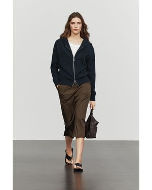 MASSIMO DUTTI Cotton Knit Hooded Cardigan - Black