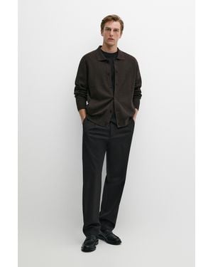 MASSIMO DUTTI 100% Cotton Polo Collar Knit Cardigan - Black