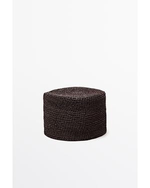 MASSIMO DUTTI Raffia Pillbox Hat - Black