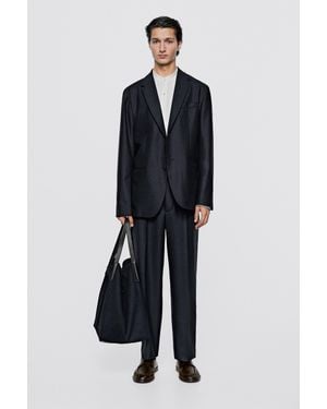 MASSIMO DUTTI Americana Traje Mezcla Lana - Azul