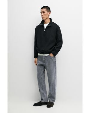 MASSIMO DUTTI Wool Blend Double-Knit Mock Neck Sweatshirt - Blue