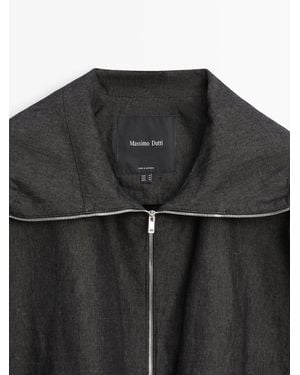 MASSIMO DUTTI Linen Bomber Jacket - Black