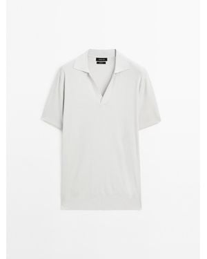 MASSIMO DUTTI Gebreide Polo Met V-Hals - Wit