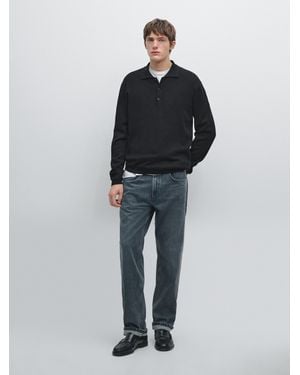 MASSIMO DUTTI Jersey Polo Punto Lana Algodón - Negro