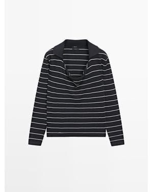 MASSIMO DUTTI Katoenen Gestreepte Polotrui - Blauw