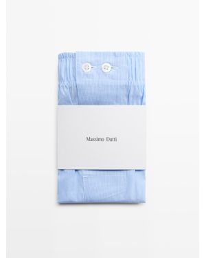 MASSIMO DUTTI 100% Cotton Striped Boxers - Blue