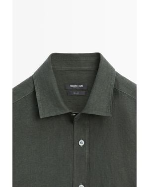 MASSIMO DUTTI Garment-Dyed 100% Linen Regular Fit Shirt - Black