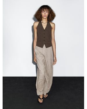 MASSIMO DUTTI Textured Multi-Stripe Trousers - White