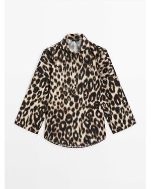 MASSIMO DUTTI Overhemd Met Dierenprint En Polokraag - Zwart