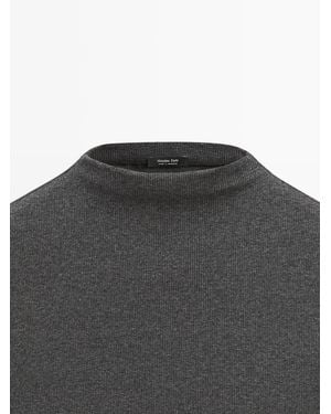 MASSIMO DUTTI Short Sleeve Cotton Blend T-Shirt - Grey