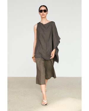 MASSIMO DUTTI Asymmetric Flowing Cape Top - Grey