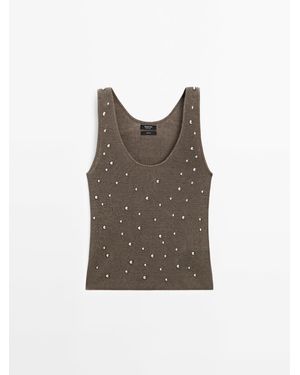 MASSIMO DUTTI Tricot Top Met Studs - Bruin