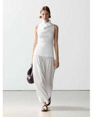 MASSIMO DUTTI Cotton Top With Cowl Neckline - White