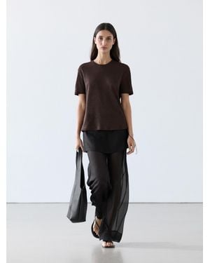 MASSIMO DUTTI 100% Linen Short Sleeve T-Shirt - Brown