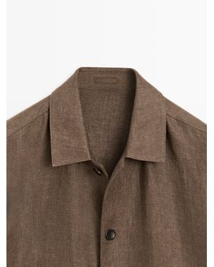 MASSIMO DUTTI Total Look Linen Jacket With Herringbone Detail - Multicolour