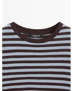 MASSIMO DUTTI Long-Sleeved Striped Cotton Blend T-Shirt - Grey