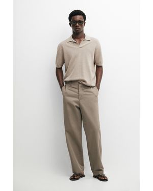 MASSIMO DUTTI 100% Cotton Knit Polo Jumper - Natural