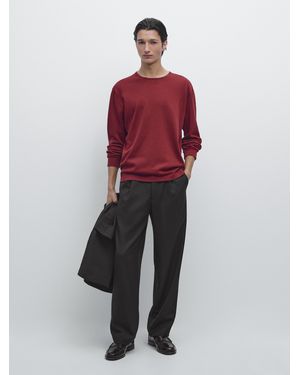 MASSIMO DUTTI Round Neck Cotton Knit Jumper - Red