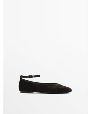 MASSIMO DUTTI Ballet Flats With Detachable Strap - White