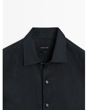 MASSIMO DUTTI Lightweight Regular Fit Linen Shirt - Black