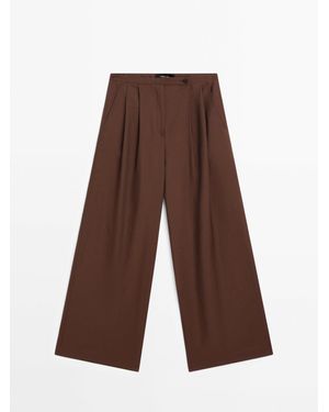 MASSIMO DUTTI Soepelvallende Broek Met Dubbele Bandplooi - Bruin