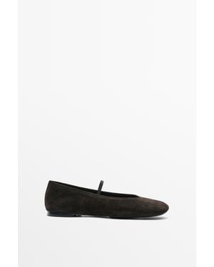 MASSIMO DUTTI Ballerina Van Leer Met Vierkante Neus - Wit