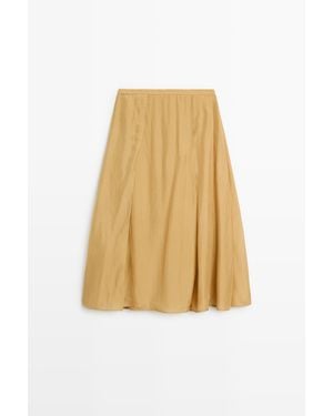 MASSIMO DUTTI Soepelvallende Halflange Rok Van 100% Zijde - Naturel