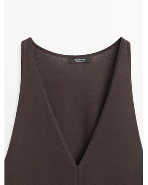 MASSIMO DUTTI Flowing V-Neck Midi Dress - Brown