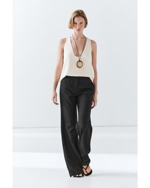 MASSIMO DUTTI Flare Fit Pinstripe Trousers - Black