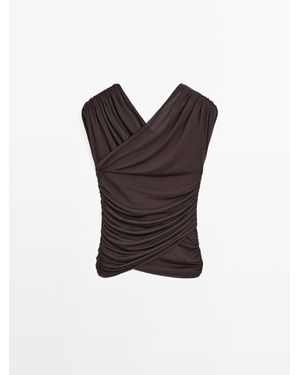 MASSIMO DUTTI Strakke Top Met Overslag V-Hals - Zwart