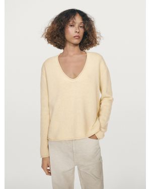 MASSIMO DUTTI Strickpullover Mit V-Ausschnitt Aus Wolle - Natur