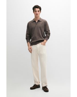 MASSIMO DUTTI Cotton Knit Polo Jumper With Button Detail - Brown