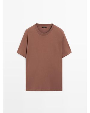 MASSIMO DUTTI 100% Katoenen T-Shirt Van Middelgroot Gewicht - Bruin
