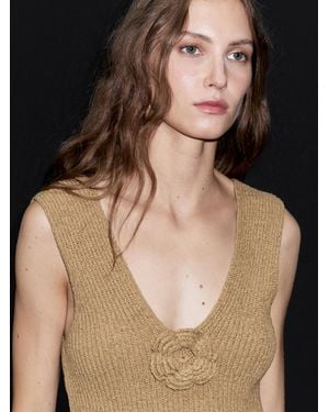 MASSIMO DUTTI Cotton Blend Top With Floral Detail - Brown