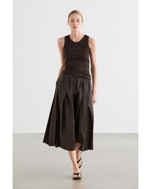 MASSIMO DUTTI Box Pleat Technical Fabric Midi Skirt - White