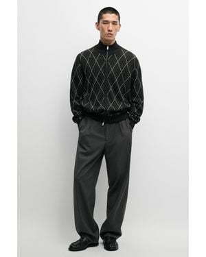 MASSIMO DUTTI 100% Cool Wool Relaxed Fit Trousers With Darts - Black