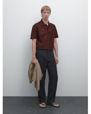 MASSIMO DUTTI Polo Botón Oculto Estructura - Marrón