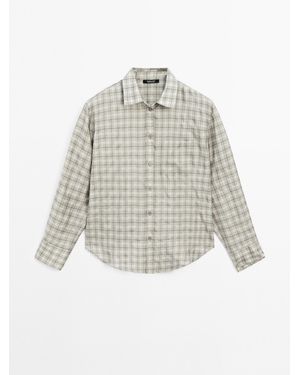 MASSIMO DUTTI Soepelvallend 100% Rayon Overhemd Met Dambordruit - Wit