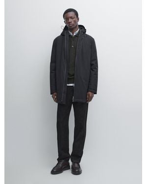 MASSIMO DUTTI Parka Déperlante À Capuche En Duvet Mélangé - Noir