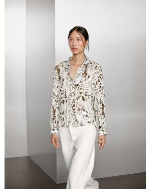 MASSIMO DUTTI Chemisier Imprimé Animal Froncé - Blanc