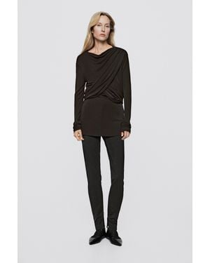 MASSIMO DUTTI Long Sleeve Draped Top - Black