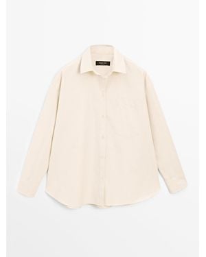 MASSIMO DUTTI 100% Katoenen Popeline Overhemd - Naturel