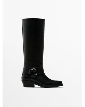 MASSIMO DUTTI Boots With Side Horsebit - Black