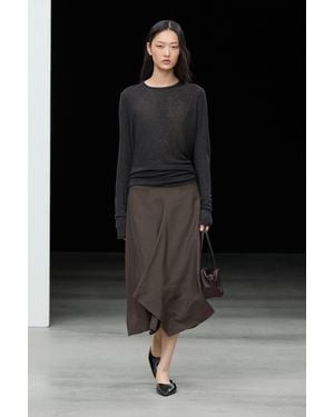MASSIMO DUTTI Flowing Midi Skirt With Pleat Detail - Brown