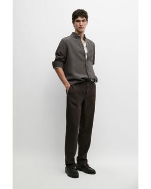 MASSIMO DUTTI 100% Linen Straight-Leg Pants - Black