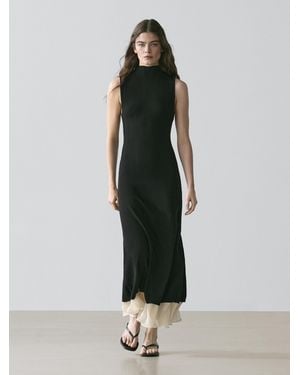 MASSIMO DUTTI Pleated Midi Dress With Ruffles - Green