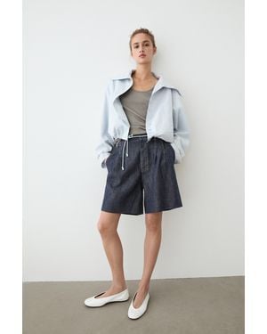 MASSIMO DUTTI Cotton Denim Bermuda Shorts With Topstitching - Blue