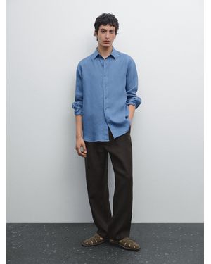 MASSIMO DUTTI Camisa Regular Fit 100% Lino - Azul
